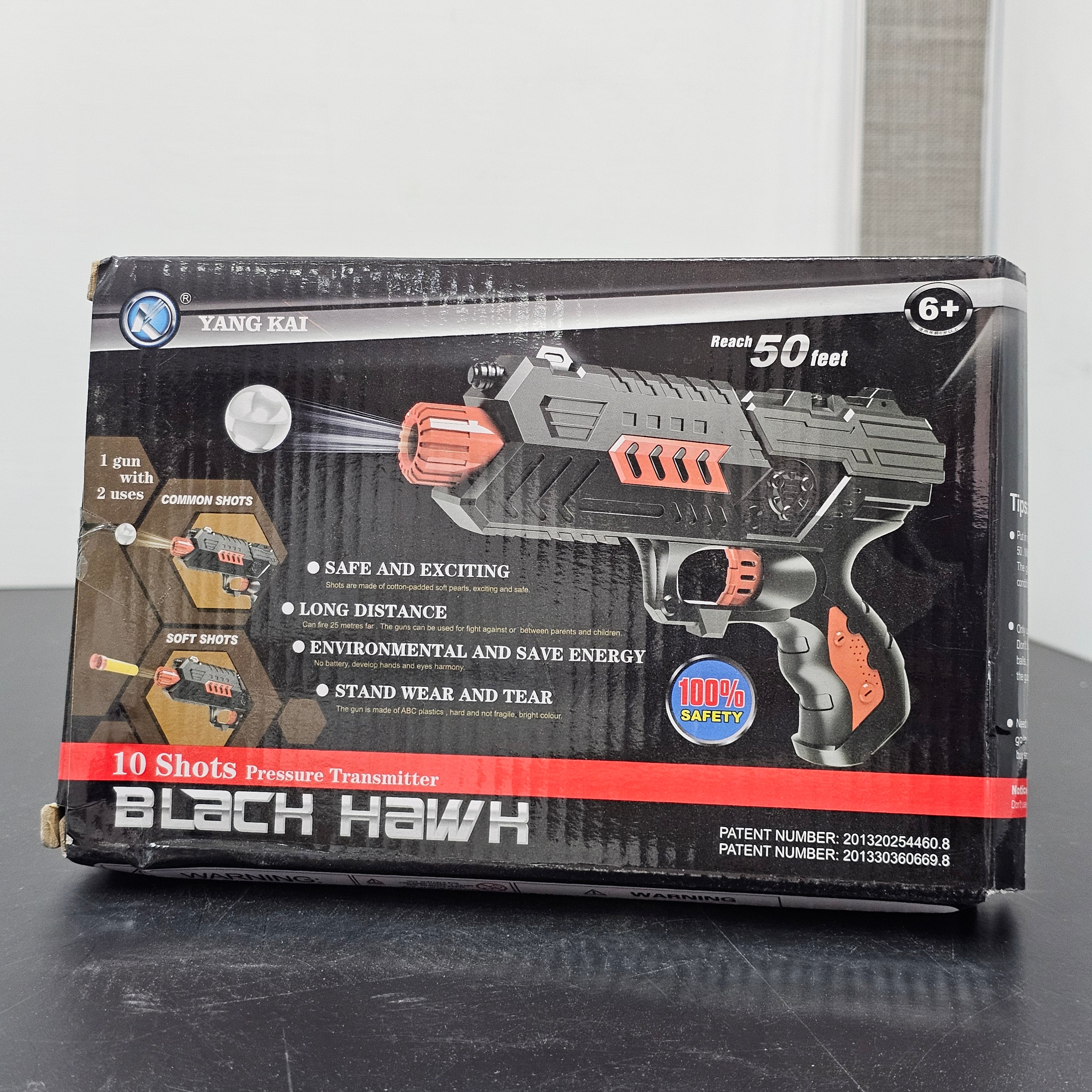 Black Hawk 10-Shot Pressure Transmitter Toy Gun – Dual Function Long-Range Blaster | Bacha Toys