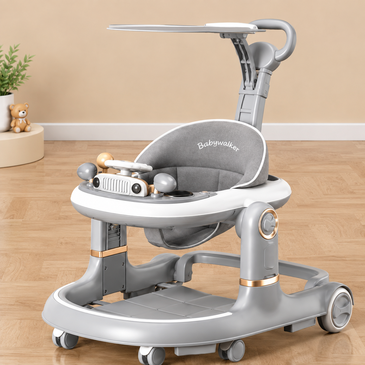 Premium Baby Walker with Music, Sun Canopy & Adjustable Height #W-569