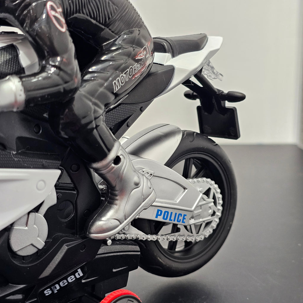 Police Moto Top Model 1:20 – Remote Control Motorcycle with 360° Spin, Lights & Sound | Bacha Toys