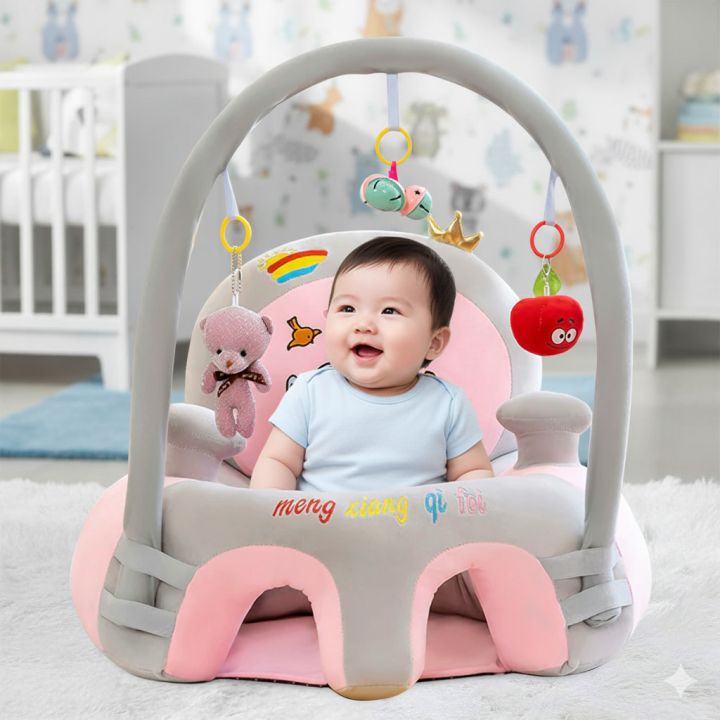 Baby Sofa Seat with Attractive Rattles – Soft Plush Support Seat