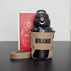 Hot & Cold Water Bottle 600ml – Leather Strap & Cover