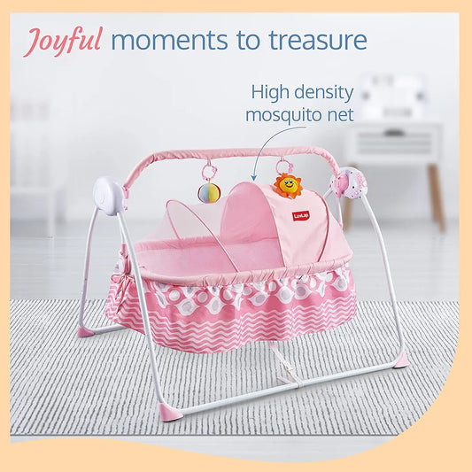 R.C Baby Swing with Sun Canopy & Mosquito Net – Soft Rattles, Music & 5 Swing Modes | Bacha Toys
